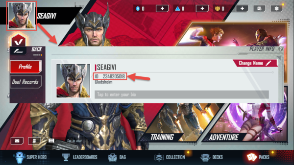 how to find marvel duel user id